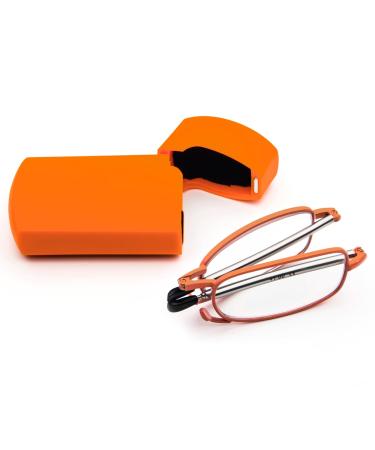 Kokobin foldable reading glasses made of stainless steel mini anti-blue long help for women and men reading aid with hard shell case (orange +3.0) orange +3.0