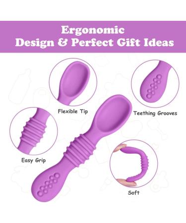 Vicloon Baby Fork and Spoon 4Pcs Set - Silicone Self Feeding Utensil for Infant Toddler - Easy Grip Soft Spoon Toddler Cutlery Kit - First Led Training Weaning - Blue/Pink/Purple/Green - Buy Online on GoSupps.com