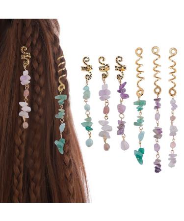 FRDTLUTHW Colored Natural Stone Pendant Hair Jewelry for Braids Crystal Dreadlock Accessories for Women Girls(pack of 6) 6PCS Green Pink Purple - Buy Online on GoSupps.com