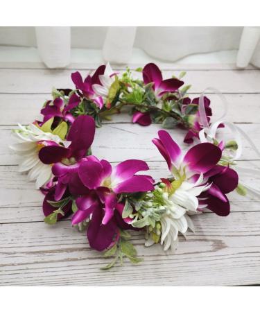 Floral Fall Flower Girl Crown Yellow Hair Wreath Wedding Bridal Halo - White Orchid - Buy Online on GoSupps.com