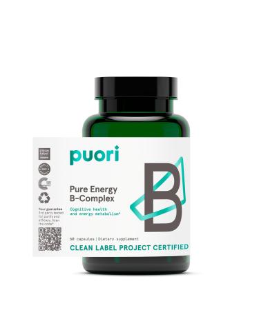 Puori Pure Energy Vitamin B-Complex with 8 Essential Vitamins - Active & Methylated B Vitamins (Thiamin Riboflavin Niacin B6 Folate & B12) - Biotin Inositol Pantothenic Acid & Choline