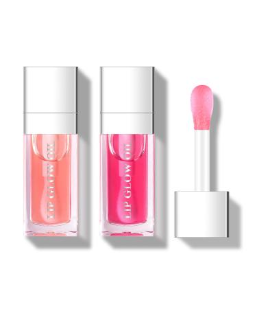 KYDA 2 Colors Hydrating Lip Glow Oil, Moisturizing Lip Oil Gloss Transparent Plumping Lip Gloss, Lip Oil Tinted for Lip Care and Dry Lip, by Ownest Beauty (#001+#015) 001+015