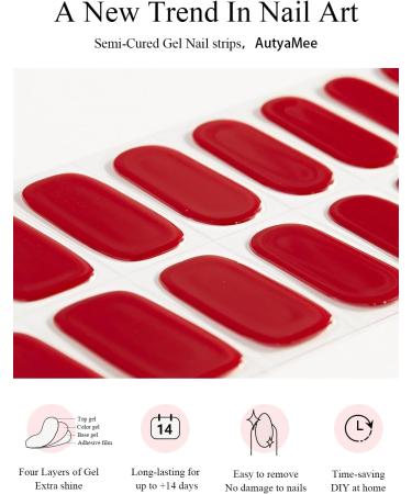 AutyaMee Semi Cured Gel Nail Strips (Red)-20 PCS Gel Nail Wraps | UV Light Required | Gel Nail Stickers Salon Quality & Easy to Use - Buy Online on GoSupps.com