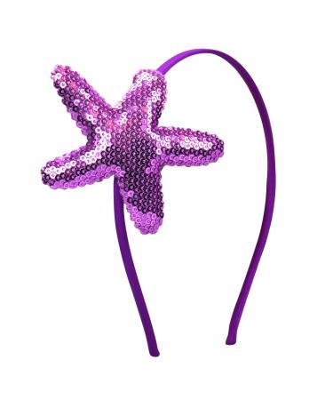 Star Headband Laser Star Glitter Hair Band Starfish Sequin Hair Accessories Girls Women Birthday Seaside Pool Party (Purple)