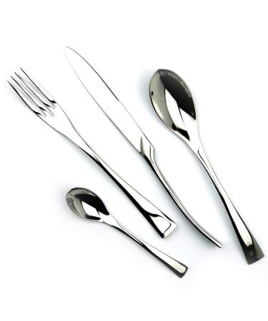 Dejjfoi 4 Pieces/Set Shiny Mirror Silver Cutlery Set Tableware 18/10 Stainless Steel Kitchen Cutlery Fork Spoon Teaspoon Silverware (Color : Silver Size : 2 Set) 2 Set Silver