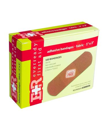 Ever Ready First Aid 1 x 3 Fabric Adhesive Bandages Latex-Free Stretchy Strips 100 Count