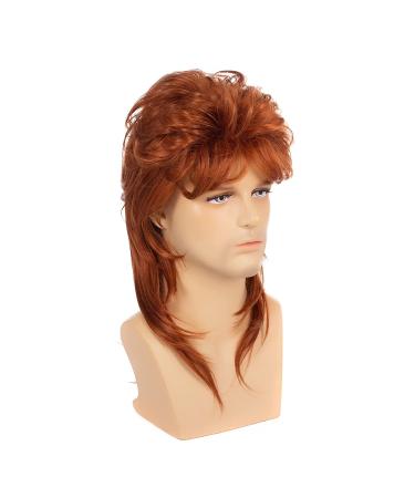 Men's Orange Curly Mullet Wig | 70s 80s Retro Punk Rocker Disco Costume | Synthetic Full Wig for Cosplay - Buy Online on GoSupps.com