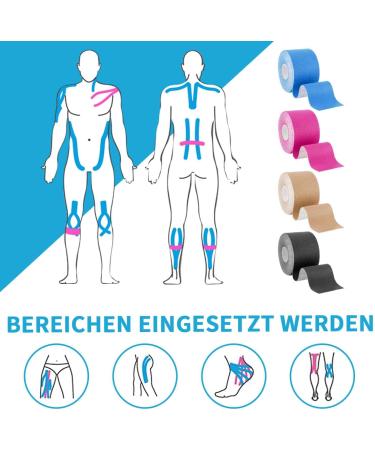 Deilin Kinesiotapes - Waterproof Elastic Kinesiology Tape for Sport | Skin-Friendly Muscle Straps (6m x 5cm) - Blue Black & Pink - Buy Online on GoSupps.com