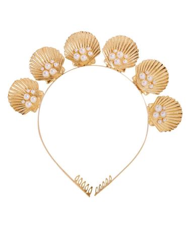 Shell Headband Gold Seashell Crown Goddess Pearl Decor Tiara Headband for Wedding Party Photo