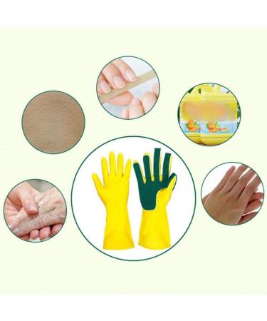 MOODCOME Household Long Sleeve Rubber Gloves Scouring Pad with Sponge Fingers for Kitchen Dish Washing Bathroom Garden Cleaning - Buy Online on GoSupps.com