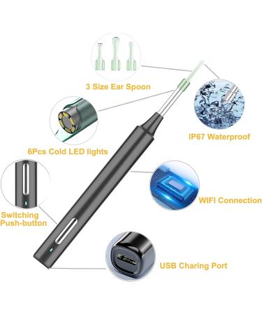 3MP HD Camera Ear Wax Removal Tool - 1080P Otoscope for iOS & Android - Black - Buy Online on GoSupps.com