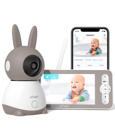 ieGeek 2K Wifi Baby Monitor with Camera and Night Vision Phone App & 5" Screen Control Smart Video Baby Monitor Camera Automatic tracking PTZ Crying Detection Temp and Humidity Sensor Baby Gift X