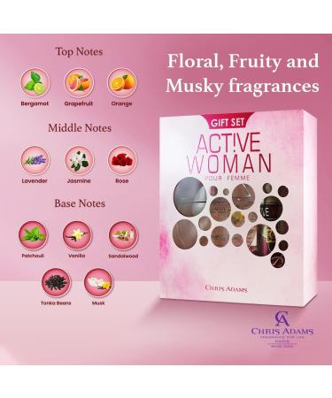Chris Adams Gift Set - Active Woman | Eau De Parfum - 80ml & Deodorant Body Spray 200ml | Premium Long Lasting Fragrance | Daily Use Perfume & Deodorant For Women | Gift Set For Women | Made in U.A.E - Buy Online on GoSupps.com