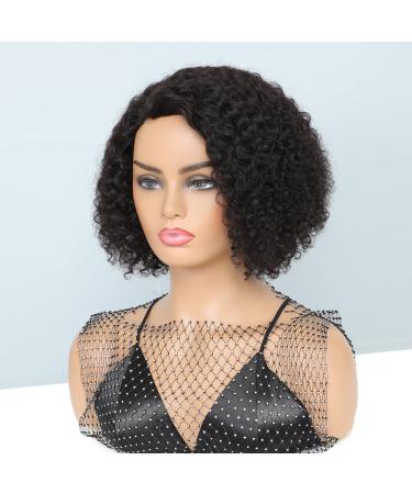 HUA Brazilian Human Hair Kinky Curly Bob Wig for Black Women - 10 Inch I Part Lace Glueless Wig - Buy Online on GoSupps.com