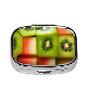 Kiwi Watermelon Printing 2 Compartment Small Pill Case Cute Small Pill Box Purse Pill Boxs Travel Pill Organizer for Pocket Purse and Travel Gifts