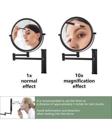 Adjustable Height Black 10x Magnifying Makeup Mirror - Wall Mounted 8 Inch Double Sided Vanity Mirror for Bathroom Shaving - Buy Online on GoSupps.com