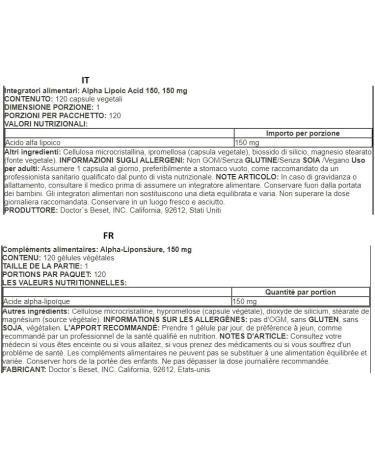 Doctors Best Alpha Lipoic Acid 150mg - Antioxidant Support Vegan Capsules for Healthy Blood Sugar & Nerve Health - 120 Count - Buy Online on GoSupps.com