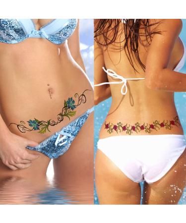 Sexy Flower Navel Tattoo Stickers - 12 Sheets Waterproof Temporary Tattoos for Women - Buy Online on GoSupps.com