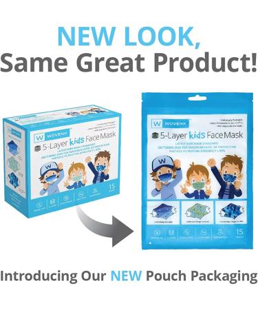 Wovenx FDA Registered 5 Ply Disposable Kids Face Mask 15 Pack - Adjustable Earloops - Individually Sealed Boys Masks - Buy Online on GoSupps.com