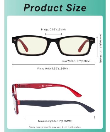 Eyekeper Computer Reading Glasses - UV Protection Anti-Blue Light Scratch-Resistant | Yellow Tinted Spring Hinges Black/Red Frames - BB40 Lens 2.25 Diopters - Buy Online on GoSupps.com
