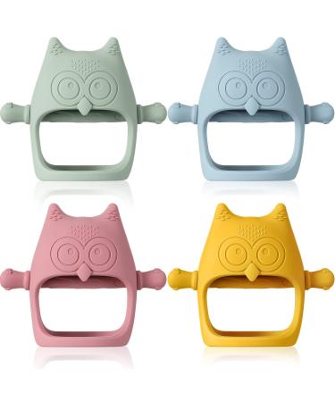 4 Pcs Silicone Baby Teething Toy for 3+ Month Infants Owl Baby Teether Toys Mitten Teether Pacifier for Babies Anti-Drop Chew Toys for Sucking Needs  4.52 x 3.93 x 2.16 Inch