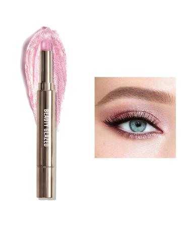 Shimmer Eyeshadow Stick Metallic Creamy Eyeshadow Pencil Crayon Eye Brightener Highlight Makeup Waterproof Long Lasting Cream Eye Shadow (#01 PINK)