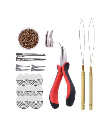 Hair Extensions Kit: I-tip Hair Pliers Pulling Needle Loop Threader and 500 Pieces 2.5mm Hair Extension Nano Beads Rings (Dark Blonde)