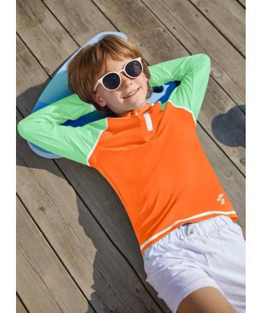 BesserBay Boys UV Shirt 1/4 Zip Rash Guard UPF 50+ Long Sleeve Kids Orange & Green Sizes 110-150 | International Shipping Available - Buy Online on GoSupps.com