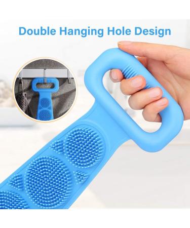 Silicone Bath Brush for Shower - Back Body Scrubber Belt - Easy to Clean & Exfoliate - Blue - Buy Online on GoSupps.com