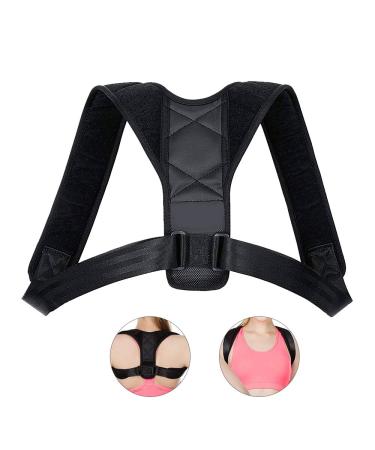 YAKAON Posture Corrector for Men and Women Premium Back Brace Support Straightener with Adjustable Shoulder Straps to Eliminate Shoulder Neck and Back Pain (L) Black-L: 27"- 36"