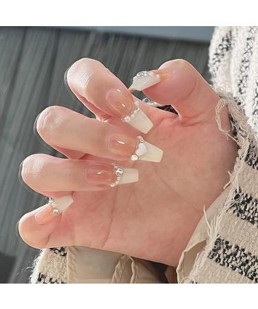 24Pcs/Set Press On Nails Autumn and Winter Temperament Naked Milk White French Pearl Pure Desire European and American Style Length False Nails Artificial Manicure Press on nails for Women and Girls - Buy Online on GoSupps.com