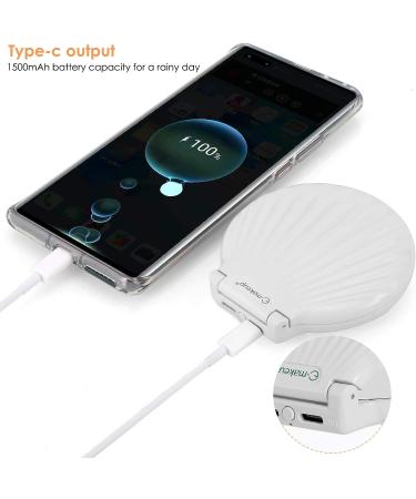 Shell Pocket Mirror with Lighted Selfie Ring 1x/2x Magnification, Dimmable LED Lights - Rechargeable Compact Handheld Mirror for Handbag - Perfect Gift for Sisters and Kids - White - Buy Online on GoSupps.com