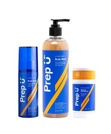 Prep U Basics Bath & Body Hygiene Set for Boys Teens and Men Includes 3 Items: 12 Fl Oz 2n1 Body Wash 2.5 Fl Oz Aluminum Free Natural Deodorant and 4 Fl Oz Natural Body Spray