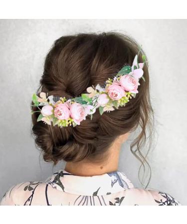 Campsis Set of 2 Pink Flower Bridal Hair Combs - Wedding Hair Accessories for Bride, Bridesmaid, Engagement, Prom, Beach Photography - Buy Online on GoSupps.com