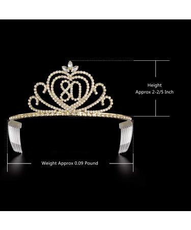 DcZeRong Women 80th Birthday Queen Tiara Crown - Rhinestone Gold 2-1/2 Tall - Buy Online on GoSupps.com