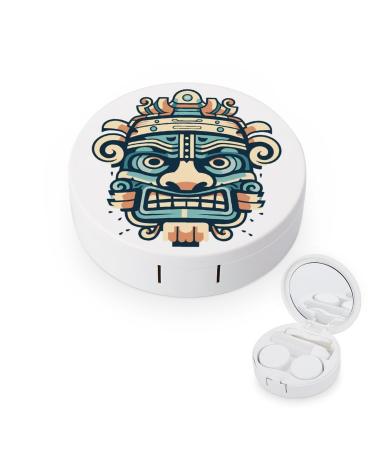 Mayan Tribal Mask Contact Lens Travel Kit Portable Cute Contact Box with Mirror for Daily Outdoor style