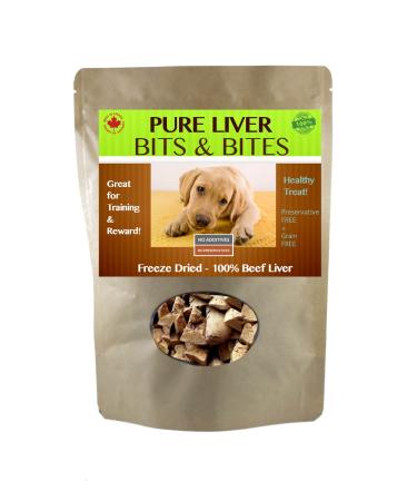 Pure Beef Liver Bits and Bites Dog Treats | Freeze Dried Made in Canada | All Natural Healthy Protein Low Calorie | Small Medium Breeds Including Training