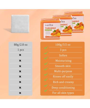 Turmeric Soap Bar Set (3 Pcs) | Handmade Gentle Cleanser with Coconut Oil & Glycerin | Deep Cleansing for All Skin Types | Smooth Skin for Men & Women - Buy Online on GoSupps.com