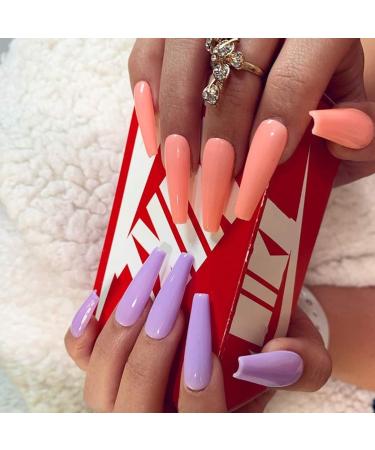 Giantgo 336 Extra Long Ballerina Fake Nails | Solid Color Full Cover Acrylic Nails | DIY Nail Art for Salon Girls - Available in 14 Colors - Buy Online on GoSupps.com