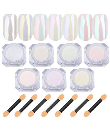 7 Colors Pearl Chrome Nail Powder - Iridescent Aurora Metallic Glitter for Gel Polish Nail Art Decoration - Buy Online on GoSupps.com