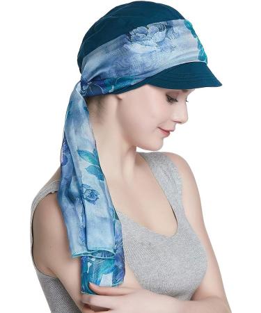 Bamboo Lined Cotton Hat and Scarf Set | Women's Blue Floral | Breathable Fabric - Buy Online on GoSupps.com