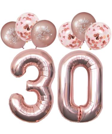 Happy 30th Birthday Balloons Women 30th Birthday Decoration Balloons 40In Rose Gold Number 30 Balloons Including Latex Happy 30th Birthday Balloons and Confetti Balloons 30-rose Gold