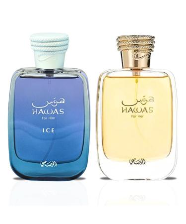 RASASI Hawas Ice For Men & Hawas For Women - EDP Sprays 100ML (3.4 OZ) Long Lasting Exquisite Scent Luxurious Fragrance Bundle. LUXURIOUS BUNDLE