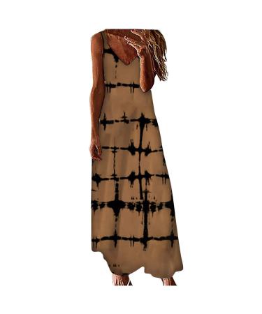 Ronony dresses for women sleeveless maxi dress with V-neck Summer Casual Sundress Beach Party Langes Dress Summer Tie Dye Colorful Sexy Maxikleid L sslich Sundress Beach Party Long Dresses XL 001#Gelb