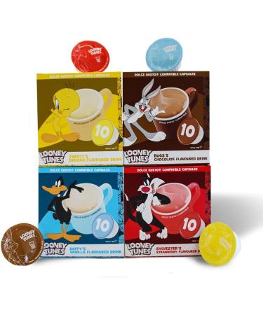 caff luxe Flavoured Milk Drink Dolce Gusto Compatible Pods - Looney Tunes Warm Milk Drink or Milkshake - 40 Capsules Variety Pack (Strawberry Vanilla Chocolate & Banana) 1.0 count - Buy Online on GoSupps.com