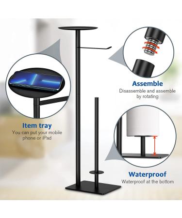 Batoliet Plus Black Standing Toilet Paper Holder with Storage and Reserve | Free Standing Bathroom Toilet Paper Roll Holder Stand - Buy Online on GoSupps.com