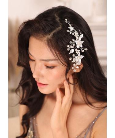 Kercisbeauty White Flower Silver Hair Comb for Women and Girls Rhinestones Headpiece for Birdal Shower Jewelry Collection - Buy Online on GoSupps.com