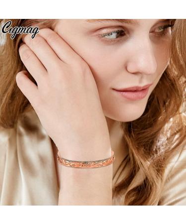 Cigmag 9X Lymphatic Drainage Copper Magnetic Bracelet for Women - Rose Gold Flower Pattern | Adjustable Ultra Strength Magnet - Gift Box Included - Buy Online on GoSupps.com