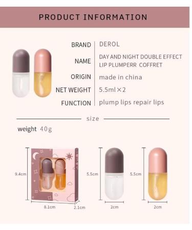 2 Pcs Day & Night Lip Plumper Set - Natural Lip Plumping Treatment for Beautiful Fuller Lips - Hydrating Serum to Reduce Fine Lines - Buy Online on GoSupps.com