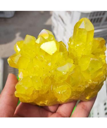 Crystal Rough Gift for Family 500g Yellow Titanium Coating Crystal Cluster Natural Aura Angel Quartz Cluster Stone vug Crystals Lucky Stone Crystal - Buy Online on GoSupps.com